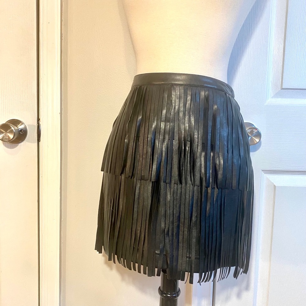 H&M Faux Leather Fringe Mini Skirt Size 4